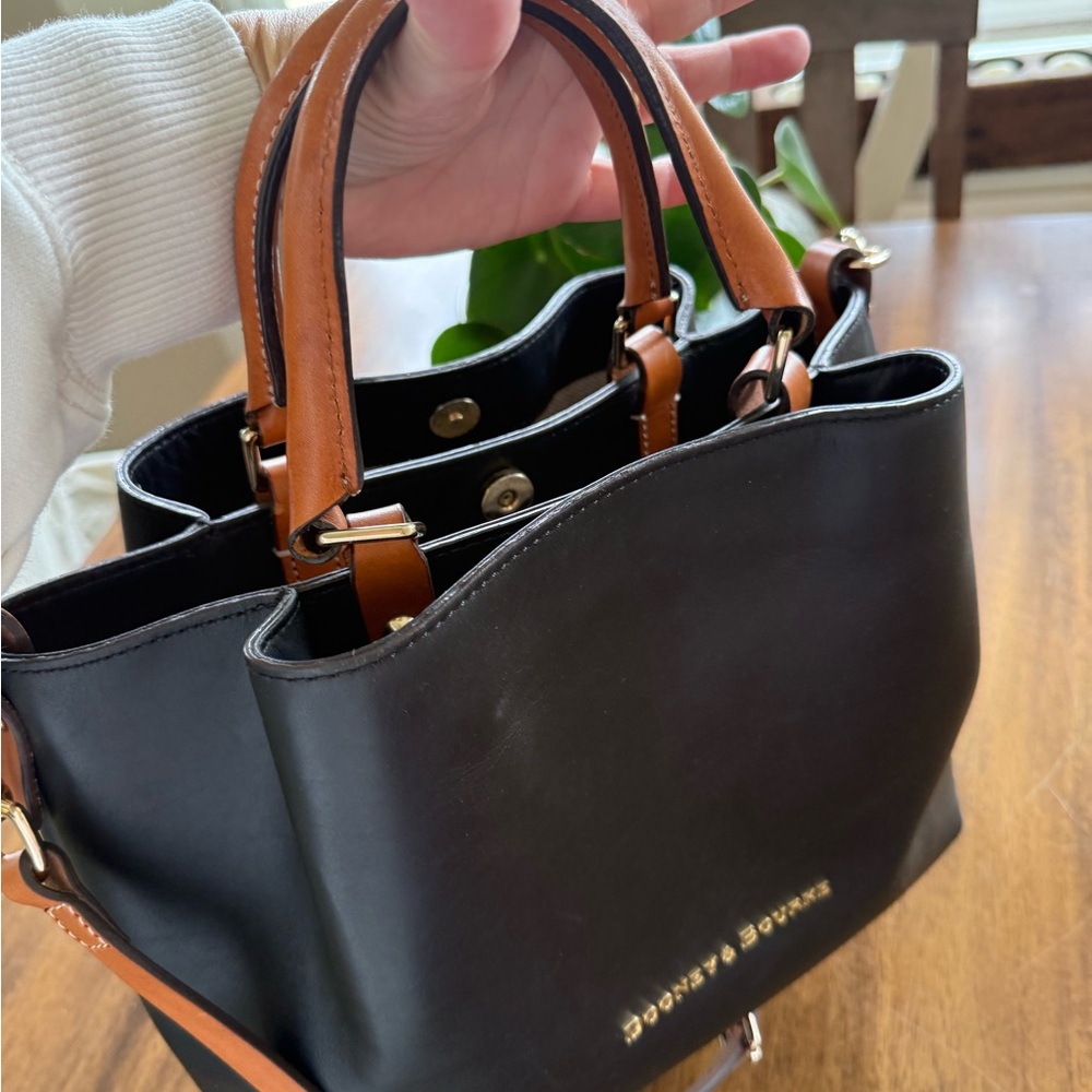 Dooney & Bourke Black and Brown Tote Bag with Modern Silhouette